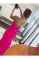 Fucsia Cubierta Sin tirantes Barrer tren Lentejuelas Terciopelo Largo Vestidos de fiesta Tiendas