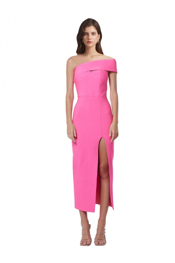 Fucsia Cubierta Un Hombre Midi Crepé Elástico Largo Formales Vestidos de dama de honor / Vestidos de fiesta / Vestidos de cóctel Tiendas