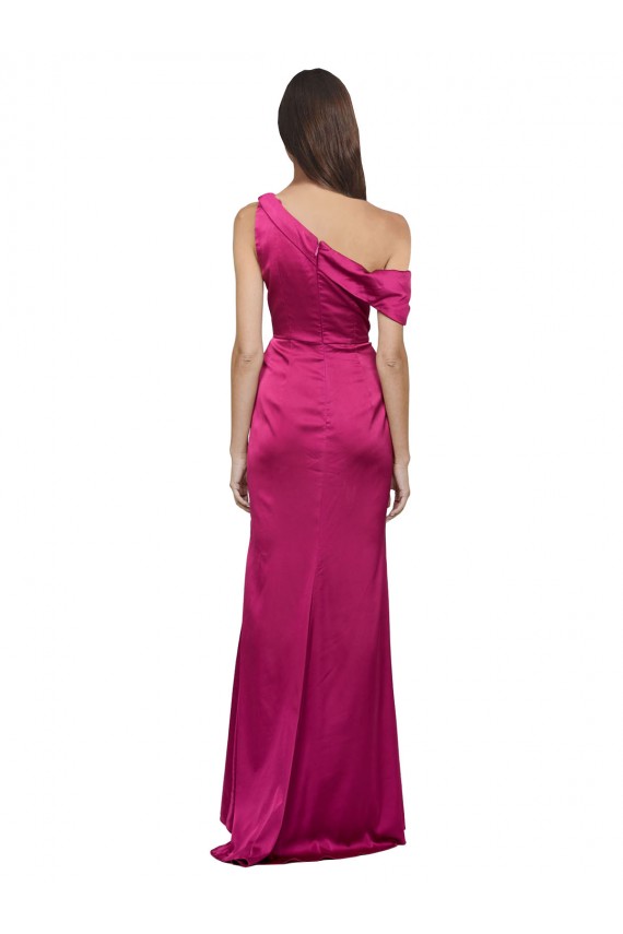 Fucsia línea A Un Hombre Satén elástico Largo Formales Vestidos de dama de honor / Vestidos de fiesta Tiendas