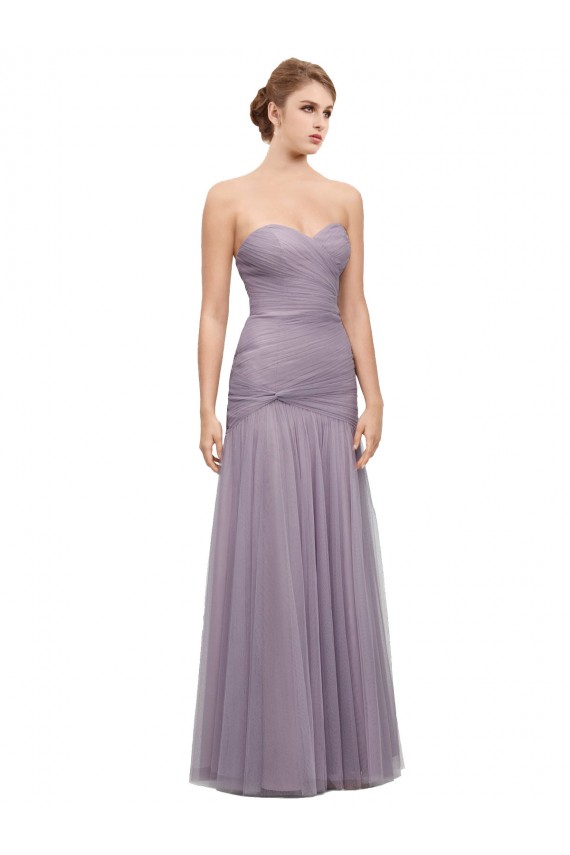 Heather Sirena Cuello de Corazón Tul Largo Vestidos de dama de honor Tiendas
