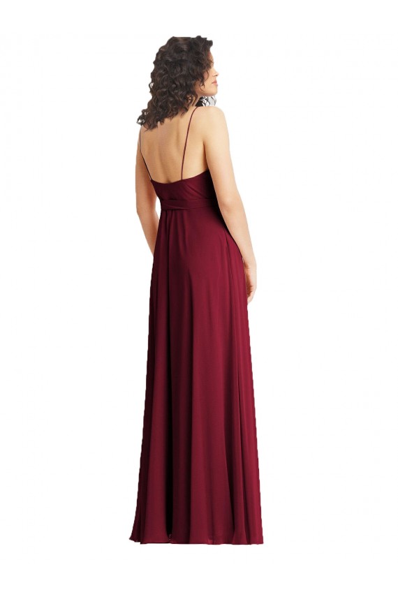Humo Verde Trompeta Tirantes espagueti Cuello en V Gasa Largo Formales Vestidos de dama de honor / Vestidos de noche Tiendas