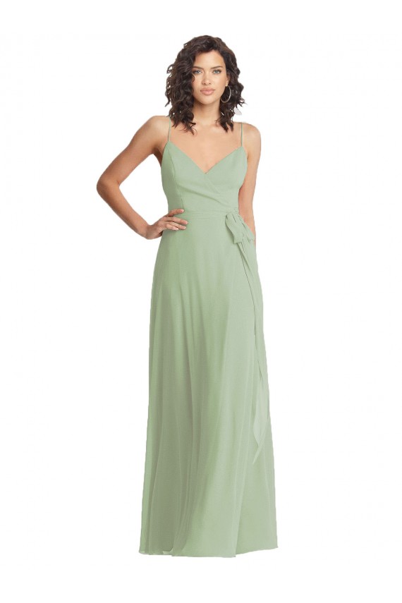 Humo Verde Trompeta Tirantes espagueti Cuello en V Gasa Largo Formales Vestidos de dama de honor / Vestidos de noche Tiendas