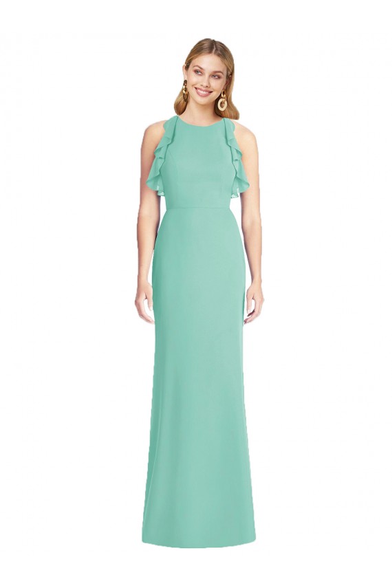 Jade Sirena Cuello joya Gasa Largo Vestidos de dama de honor Tiendas