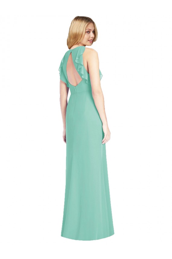 Jade Sirena Cuello joya Gasa Largo Vestidos de dama de honor Tiendas