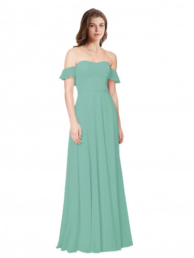 Jade línea A Hombros Descubiertos Gasa Largo Vestidos de dama de honor Tiendas