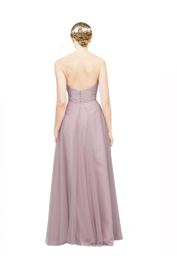 Light Lilac línea A Cuello de Corazón Tul Encaje Largo Vestidos de dama de honor Tiendas