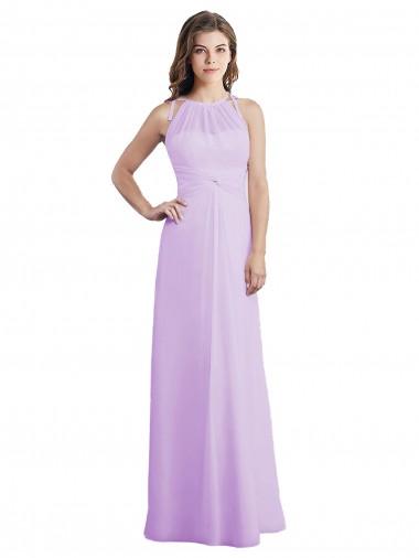 Lila línea A Halter Cuello de Corazón Gasa Largo Vestidos de dama de honor Tiendas