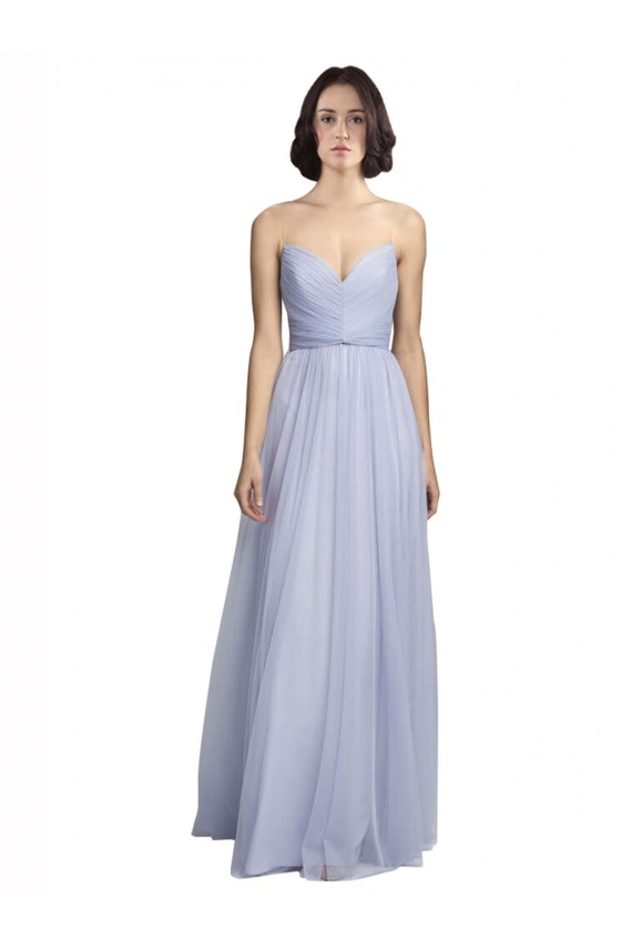 Lila línea A Tirantes espagueti Tul Largo Vestidos de dama de honor Tiendas