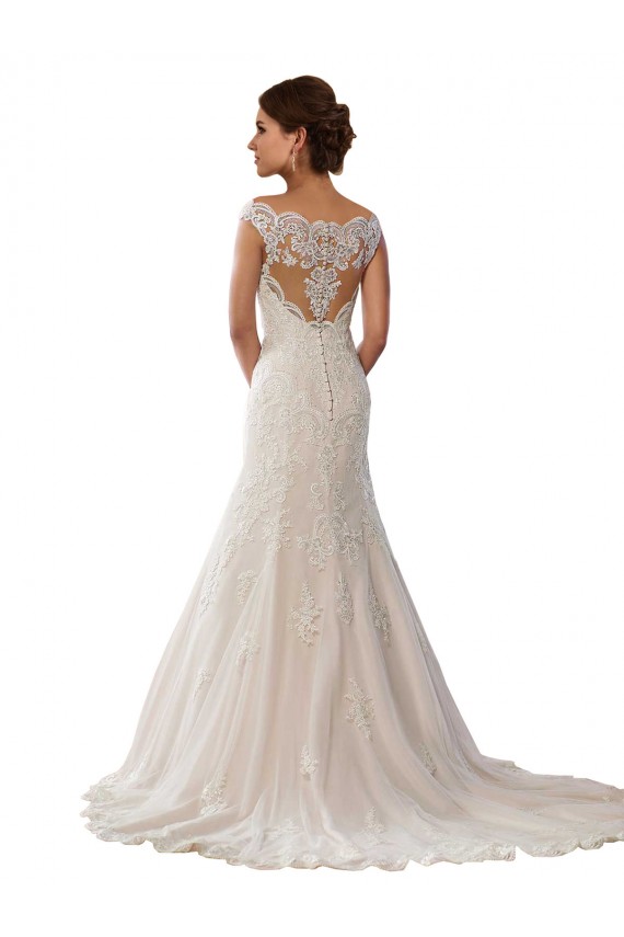 Marfil & Champán Sirena Hombros Descubiertos Cola capilla Encaje Boho Vestidos de novia Tiendas