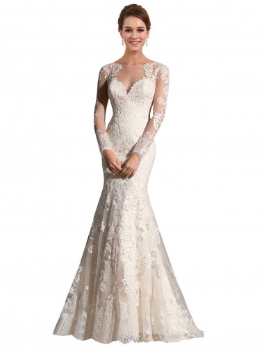 Marfil & Champán Sirena Ilusión Cola capilla Tul Encaje Vestidos de novia Tiendas