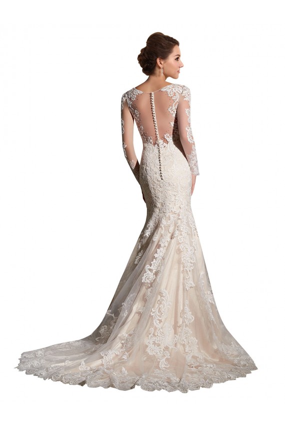 Marfil & Champán Sirena Ilusión Cola capilla Tul Encaje Vestidos de novia Tiendas