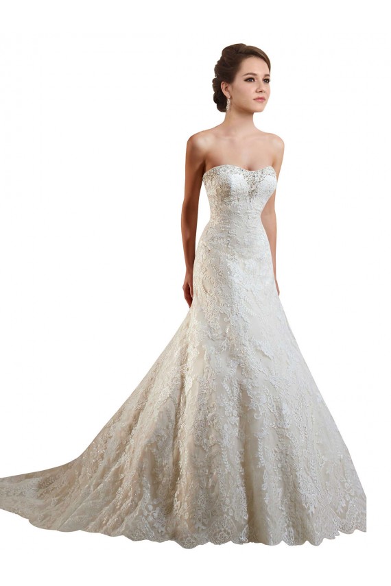 Marfil & Champán línea A Cuello de Corazón Cola capilla Encaje Vestidos de novia Tiendas