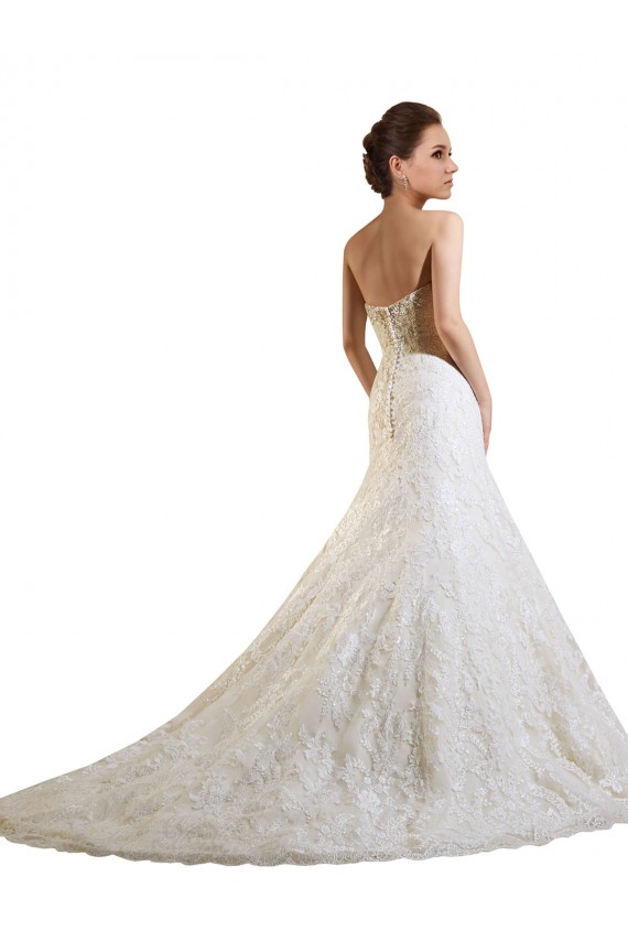 Marfil & Champán línea A Cuello de Corazón Cola capilla Encaje Vestidos de novia Tiendas