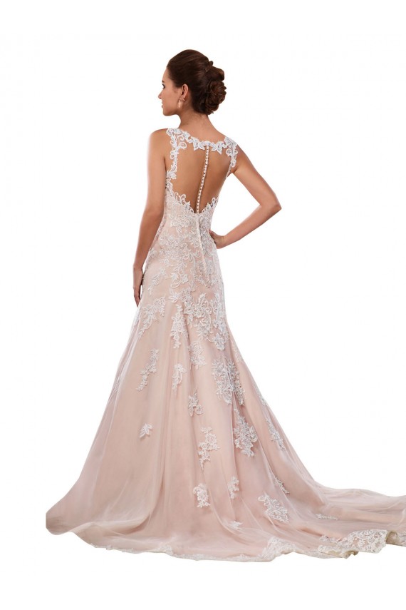 Marfil & Champán línea A Cuello en V Cola capilla Encaje Clásico Vestidos de novia Tiendas