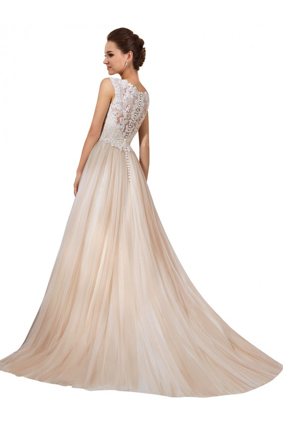 Marfil & Champán línea A Cuello en V Cola capilla Tul Encaje Vestidos de novia Tiendas