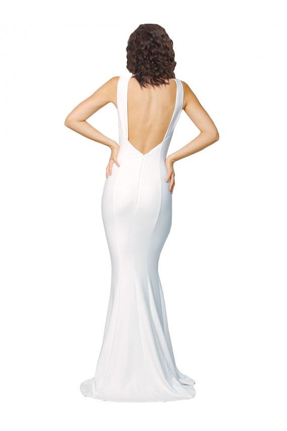 Marfil Cubierta Cuello Alto Crepé Elástico Largo Formales Vestidos de dama de honor / Vestidos de fiesta Tiendas