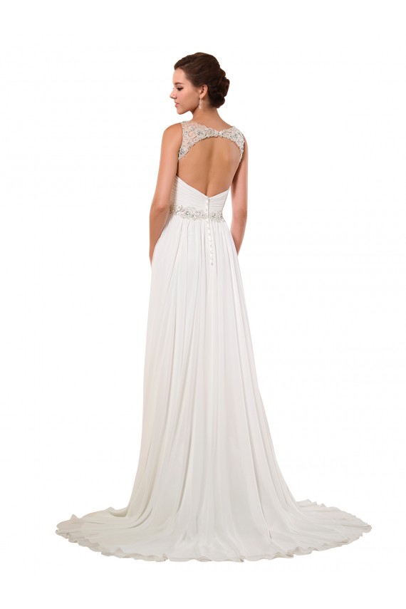 Marfil Cubierta Cuello en V Cola capilla Gasa Clásico Vestidos de novia Tiendas