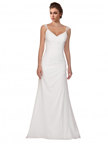 Marfil Cubierta Cuello en V Cola capilla Gasa Vestidos de novia Tiendas