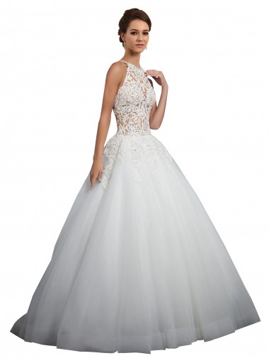 Marfil Cuello Alto Cola capilla Tul Encaje Vestidos de novia Tiendas