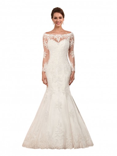 Marfil Sirena Barco Cola capilla Encaje Vestidos de novia Tiendas
