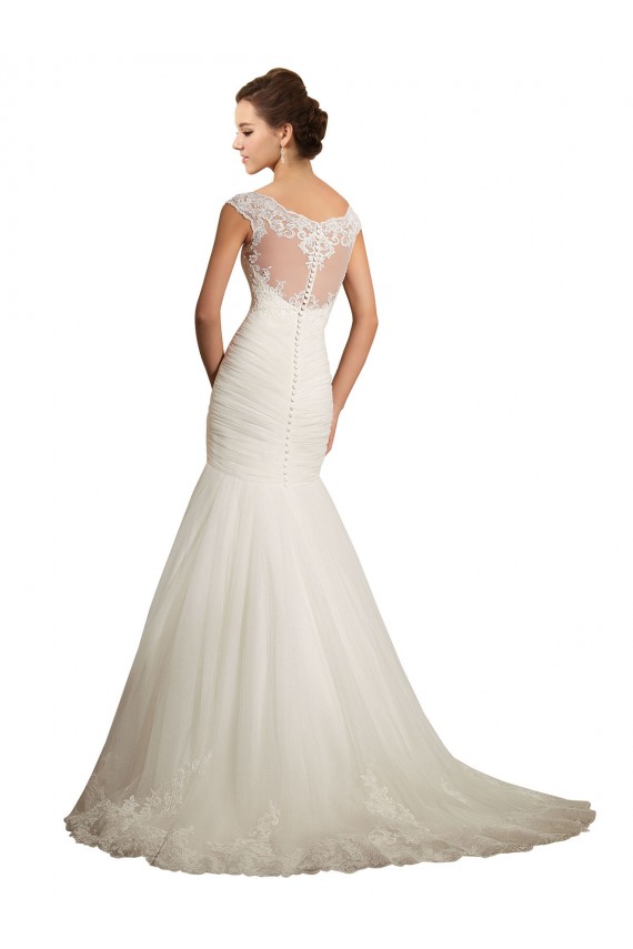 Marfil Sirena Barco Cola capilla Tul Encaje Vestidos de novia Tiendas