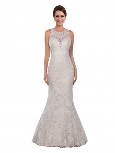Marfil Sirena Cuello Alto Cola capilla Encaje Vestidos de novia Tiendas
