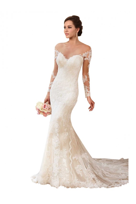 Marfil Sirena Cuello de Corazón Cola capilla Encaje Vestidos de novia Tiendas