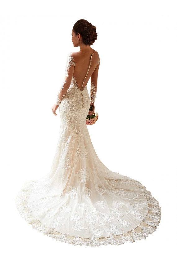 Marfil Sirena Cuello de Corazón Cola capilla Encaje Vestidos de novia Tiendas