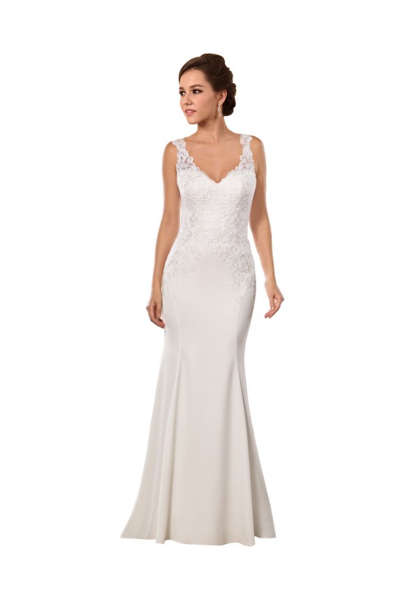 Marfil Sirena Cuello en V Cola capilla Encaje Crepé Elástico Vestidos de novia Tiendas