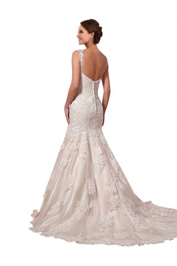 Marfil Sirena Cuello en V Cola capilla Tul Encaje Vestidos de novia Tiendas
