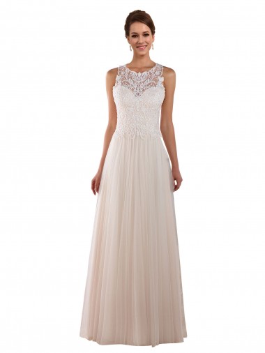 Marfil línea A Cuello Alto Cola capilla Tul Encaje Boho Vestidos de novia Tiendas