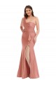 Melocotón de Georgia Sirena Un Hombre Satén sedoso Largo Formales Vestidos de dama de honor / Vestidos de fiesta Tiendas