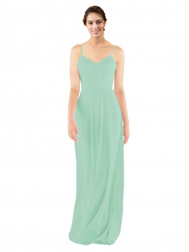 Menta Verde Cubierta Cuello en V Gasa Largo Vestidos de dama de honor Tiendas