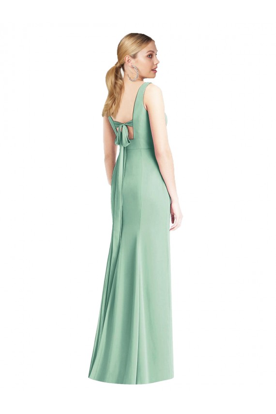 Menta Verde Trompeta Cuello en V Gasa Largo Vestidos de dama de honor Tiendas