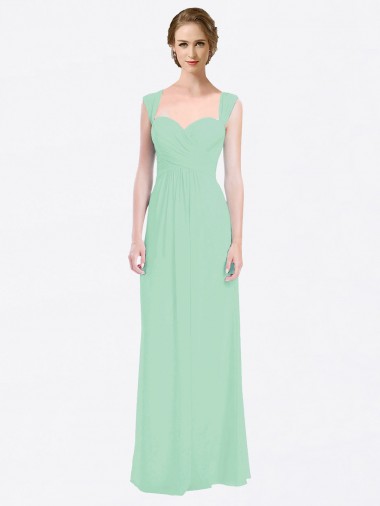 Menta Verde línea A Cuello de Corazón Gasa Largo Vestidos de dama de honor Tiendas