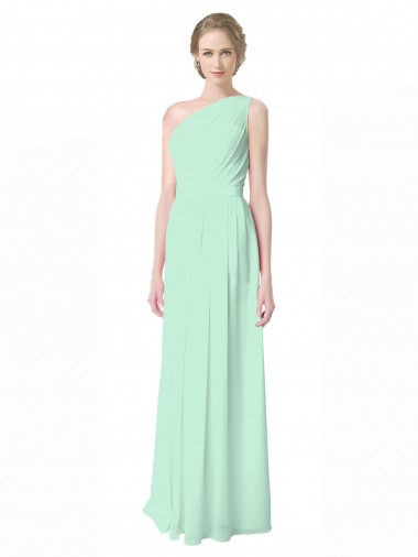 Menta Verde línea A Un Hombre Gasa Largo Vestidos de dama de honor Tiendas