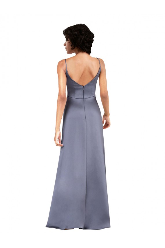 Negro Columna Cuello en V Satén sedoso Largo Asimétrico Formales Vestidos de dama de honor / Vestidos de fiesta Tiendas