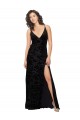 Negro Cubierta Cuello en V Terciopelo floral Terciopelo Elástico Largo Vestidos de dama de honor Tiendas