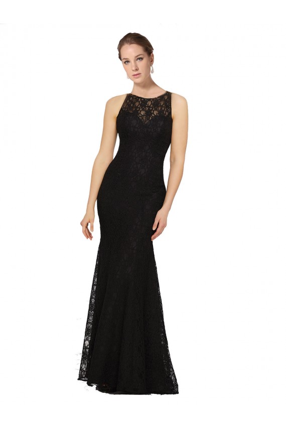 Negro Cubierta Cuello joya Encaje Largo Vestidos de dama de honor Tiendas
