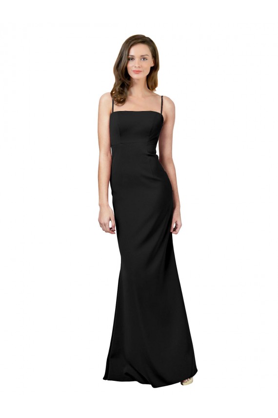 Negro Cubierta Tirantes espagueti Cuadrado Crepé Elástico Largo Formales Vestidos de dama de honor / Vestidos de fiesta Tiendas