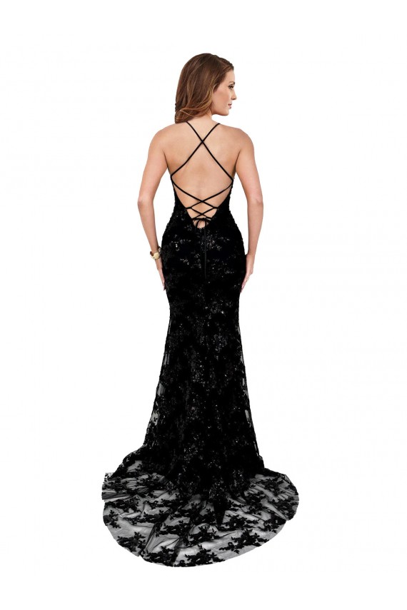 Negro Sirena Cuello Alto Encaje Largo Formales Vestidos de dama de honor / Vestidos de fiesta Tiendas