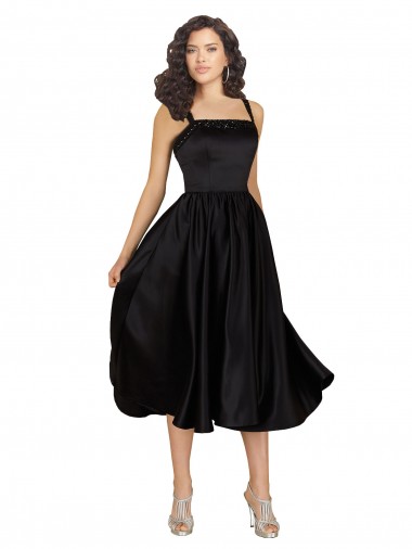Negro línea A Cuadrado Satén Corto Vestidos de dama de honor / Vestidos de fiesta / Vestidos de cóctel Tiendas
