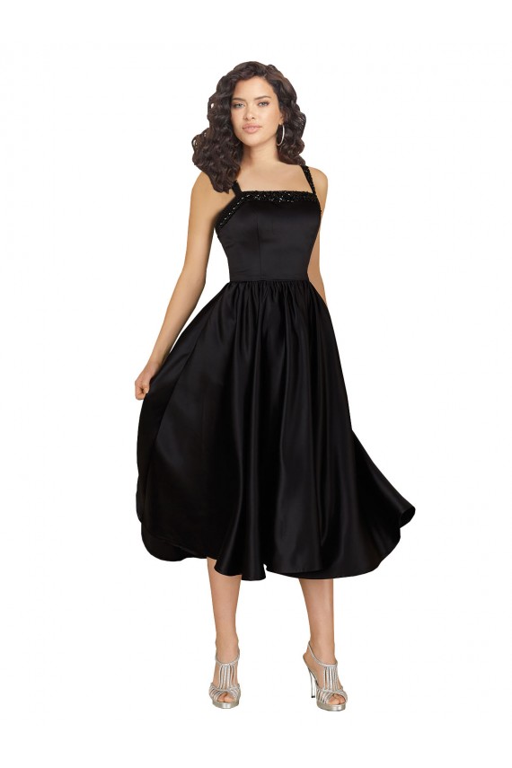 Negro línea A Cuadrado Satén Corto Vestidos de dama de honor / Vestidos de fiesta / Vestidos de cóctel Tiendas