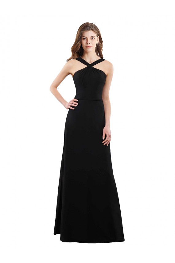 Negro línea A Halter Gasa Largo Vestidos de dama de honor Tiendas
