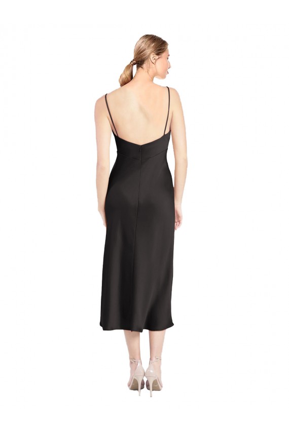 Negro línea A Tirantes espagueti Midi Satén elástico Corto Formales Vestidos de dama de honor / Vestidos de fiesta / Vestidos de cóctel Tiendas