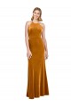 Oro línea A Halter Cuello Alto Terciopelo Elástico Largo Formales Vestidos de dama de honor / Vestidos de fiesta Tiendas