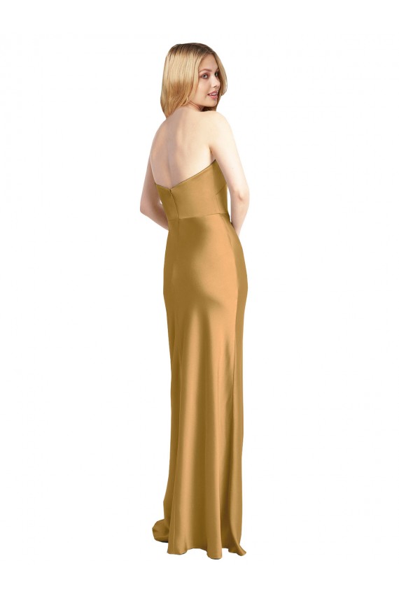 Oro línea A Sin tirantes Satén elástico Largo Formales Vestidos de dama de honor / Vestidos de fiesta Tiendas