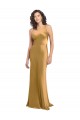 Oro línea A Un Hombre Satén elástico Largo Formales Vestidos de dama de honor / Vestidos de fiesta Tiendas