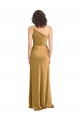 Oro línea A Un Hombre Satén elástico Largo Formales Vestidos de dama de honor / Vestidos de fiesta Tiendas