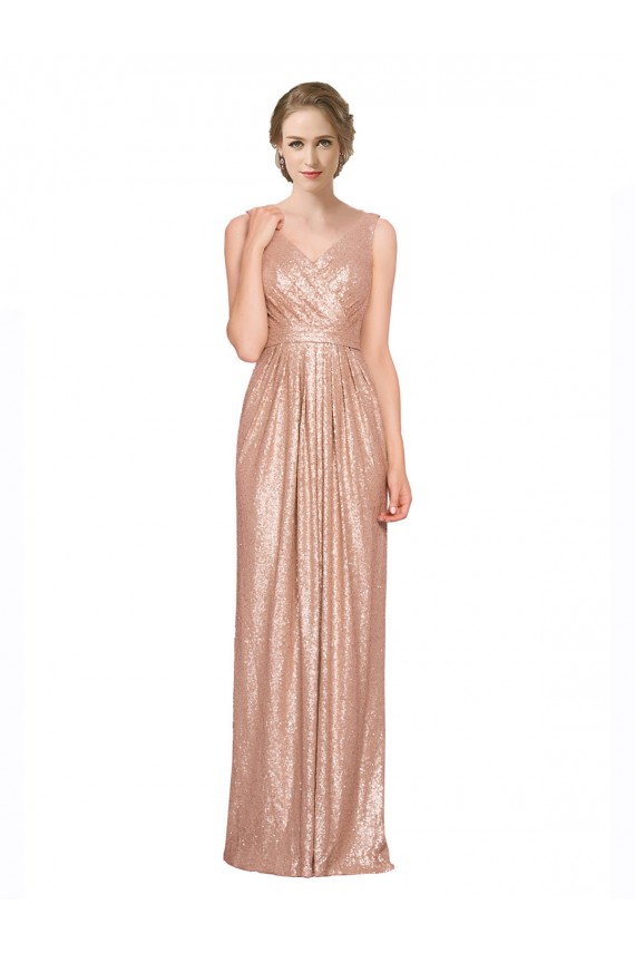 Oro rosa Cubierta Cuello en V Lentejuela Largo Formales Vestidos de dama de honor / Vestidos de fiesta Tiendas